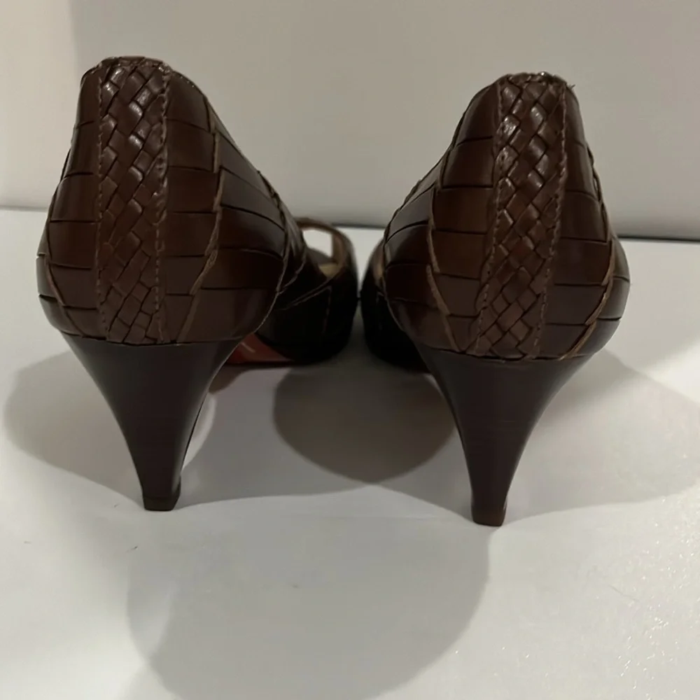 SALE! Cole Haan Brown Women's 7.5B Peep Toe Nike Air Comfort Heels Light Wear - Picture 8 of 13